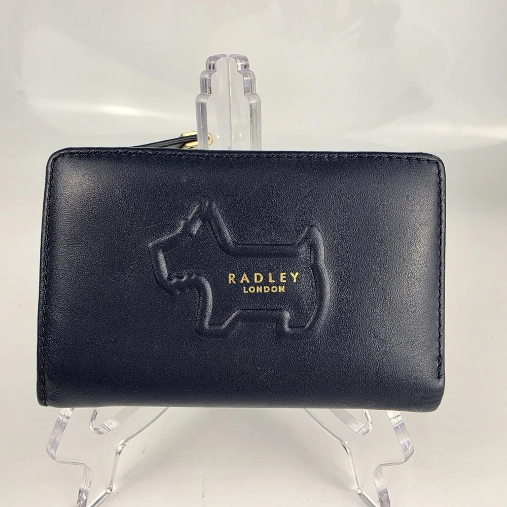 Radley London Heritage‎ Dog Shadow Medium Bifold Wallet Navy Leather Scottie